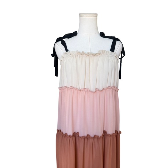 Fanco Boho Tiered Colorblock Maxi Dress Size S Cottagecore Resort Romantic Flowy - Picture 3 of 11